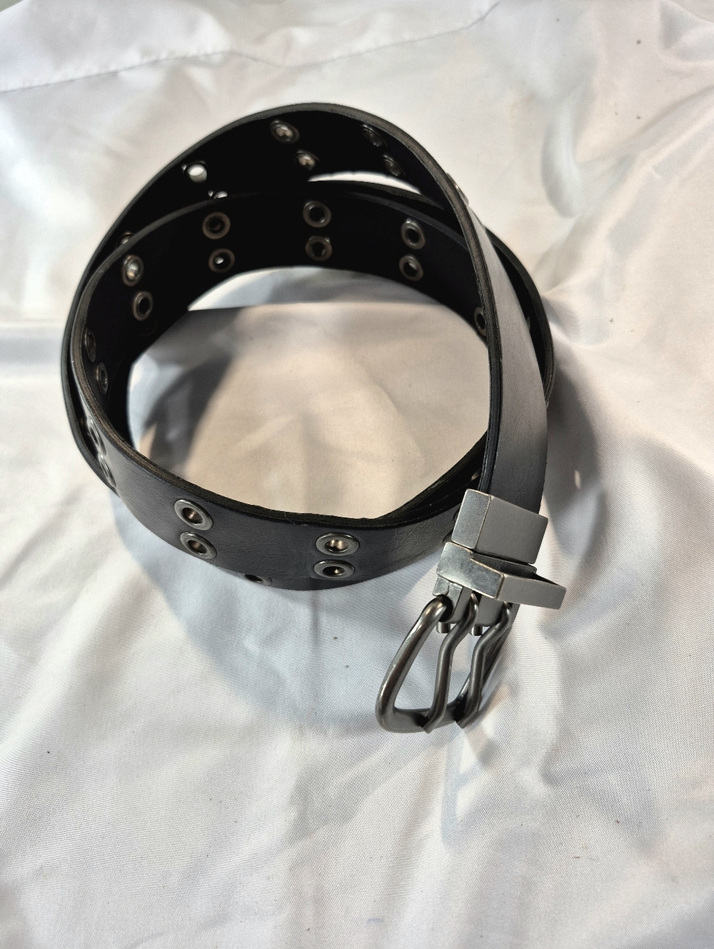 NWOT Black Double Grommet Belt Alternative Punk Grunge Moto Biker Y2k Unisex - Picture 3 of 13